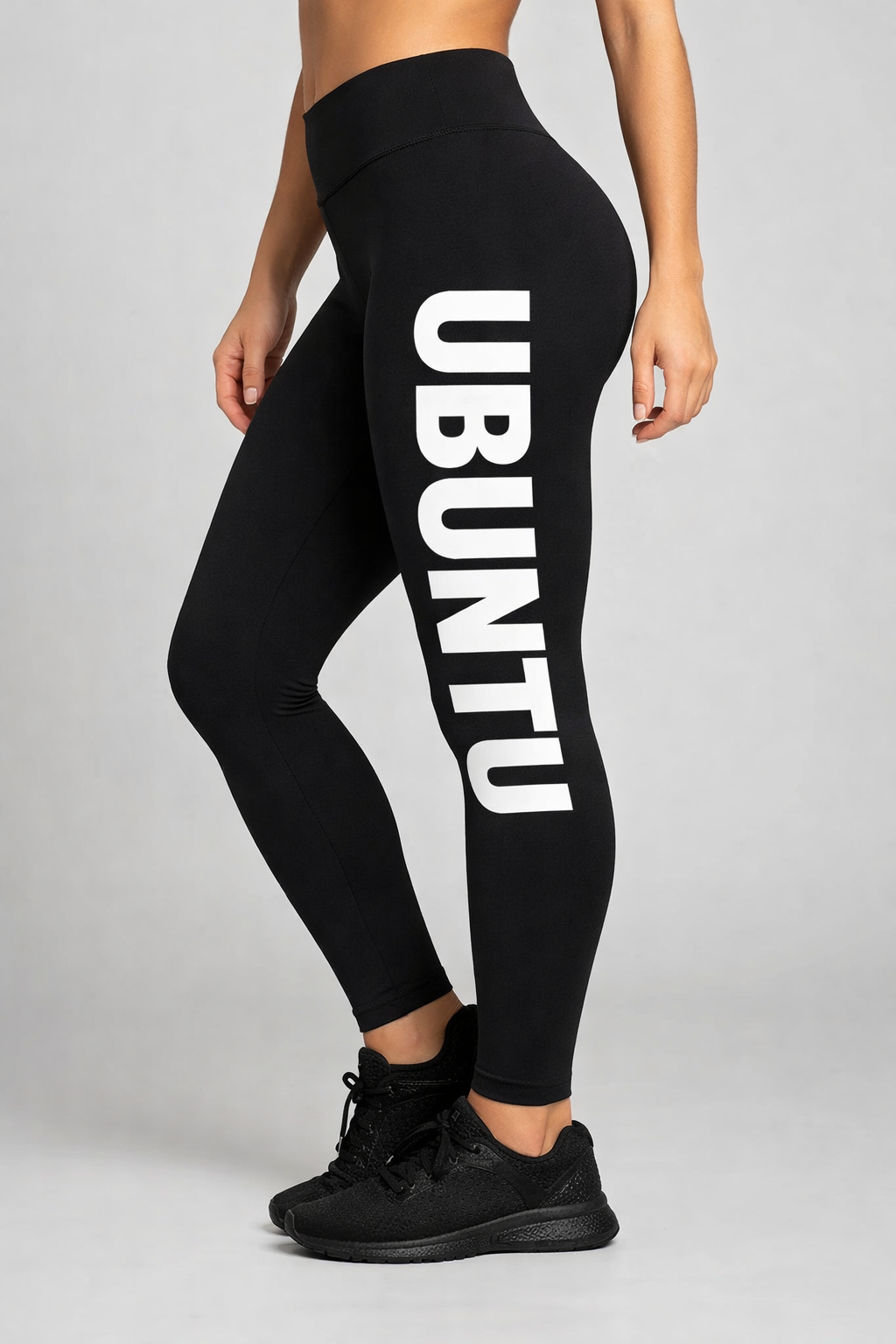 Ubuntu Yoga Leggings — High Waisted Black Leggings with Bold Side Text Main image